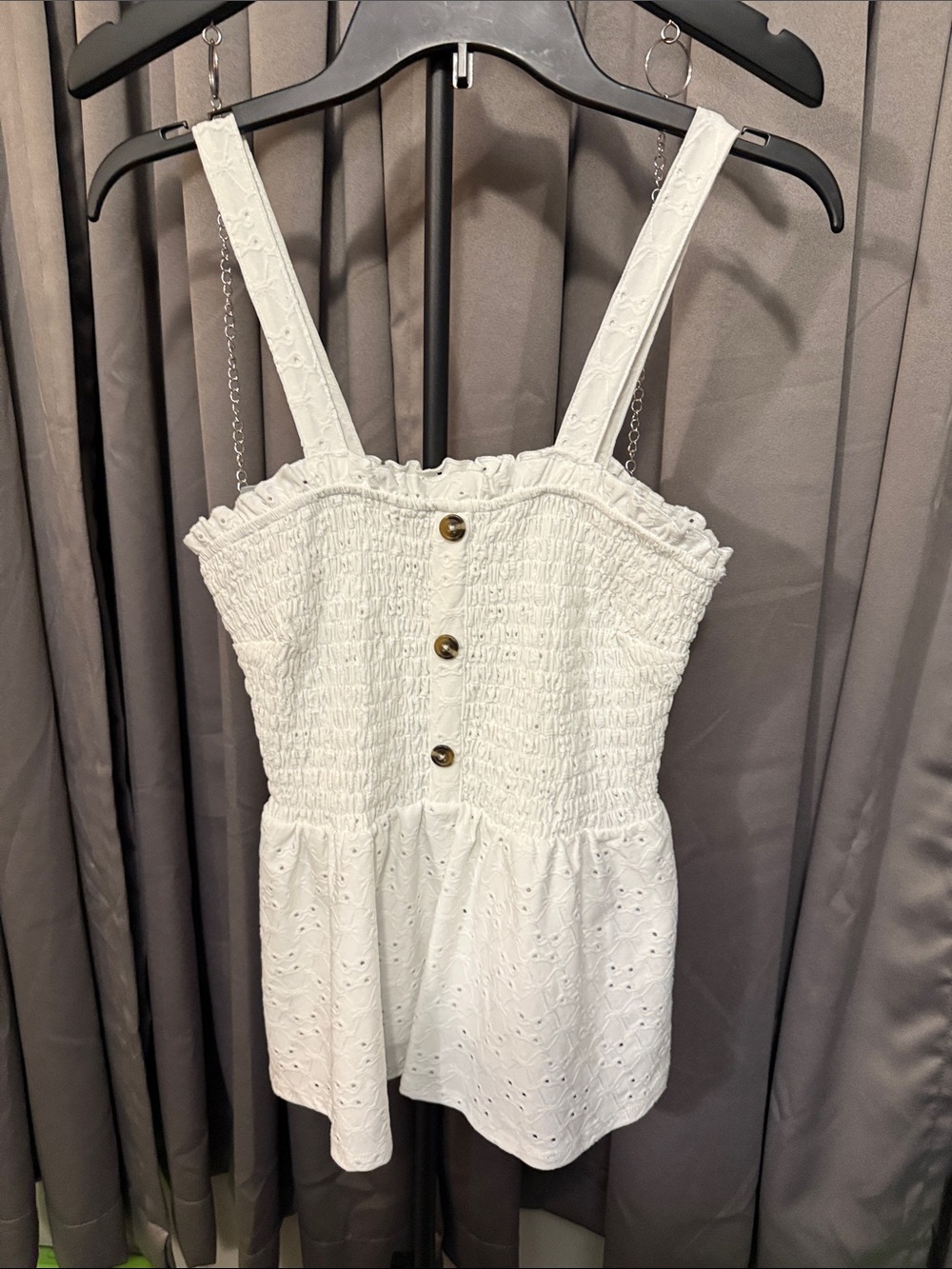 Wallflower White Eyelet Smocked Peplum Camisole